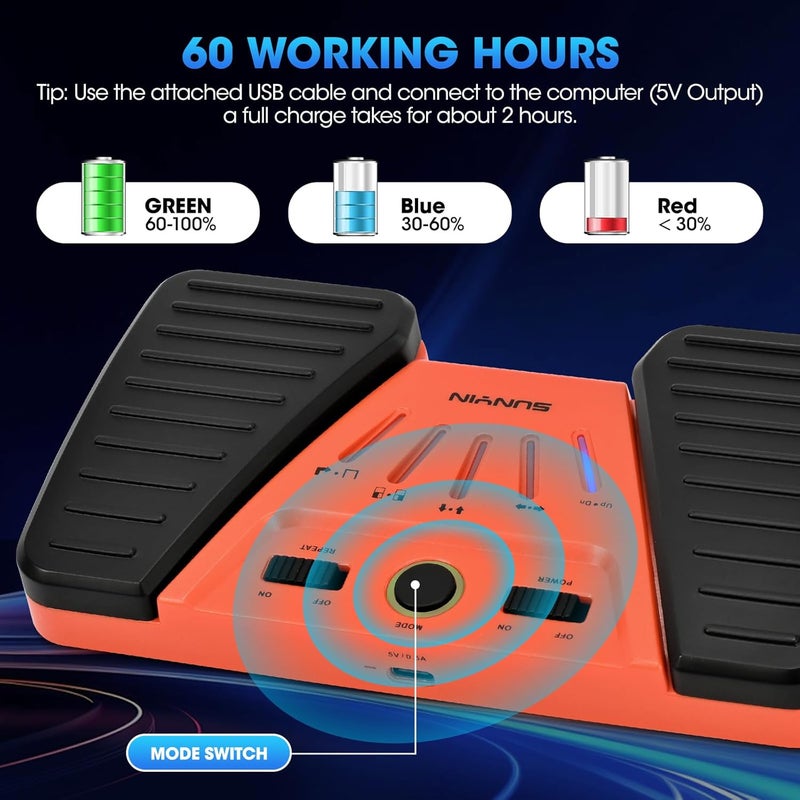 SUNYIN Wireless Page Turner Pedal Buletooth Foot Pedal Music Page Turner Pedal for Phones Ipad Tablets Phone Rechargeable（orange) - Image 4